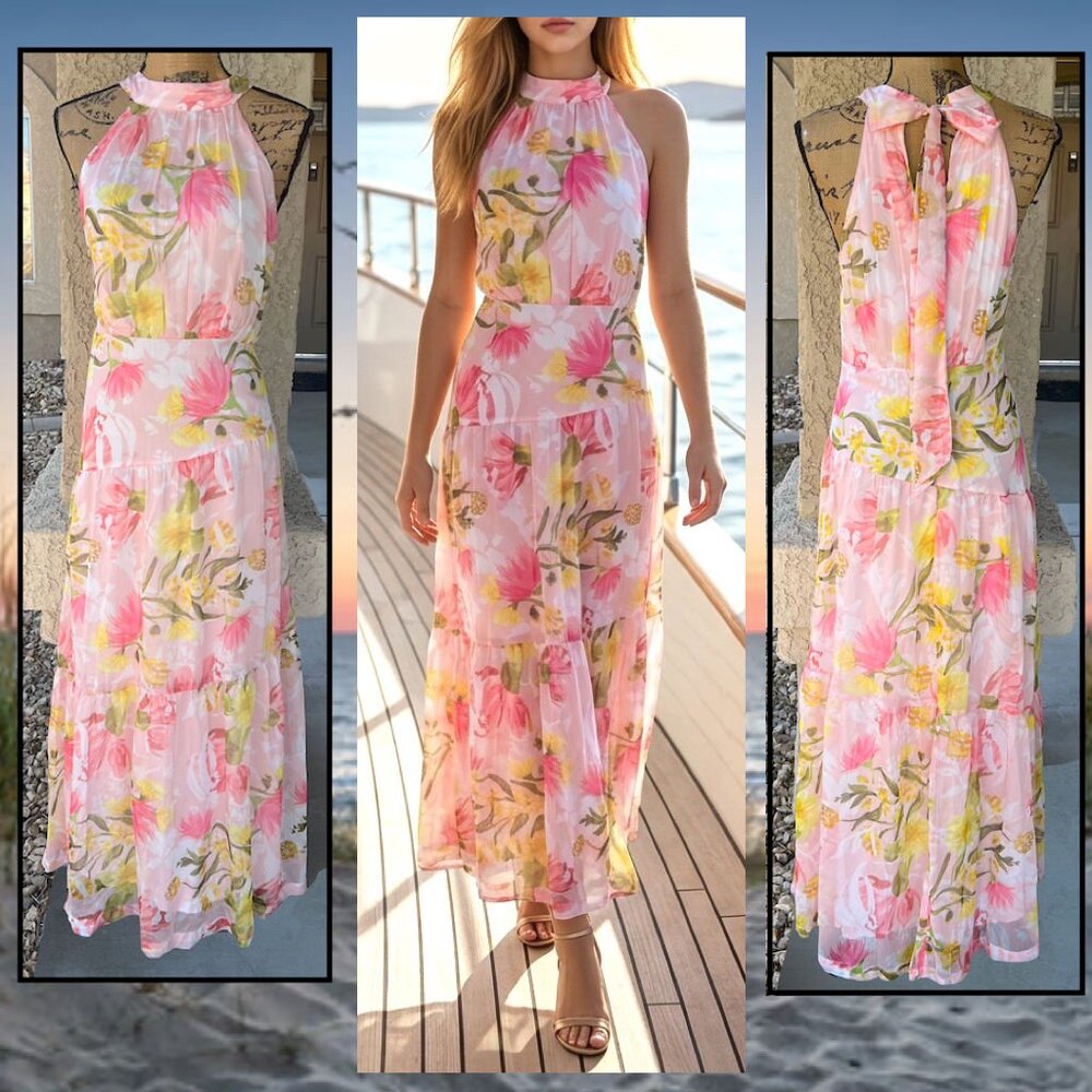 Petal and Pup Halter Tie Back Acacia Blossom Eden Maxi Dress Size L